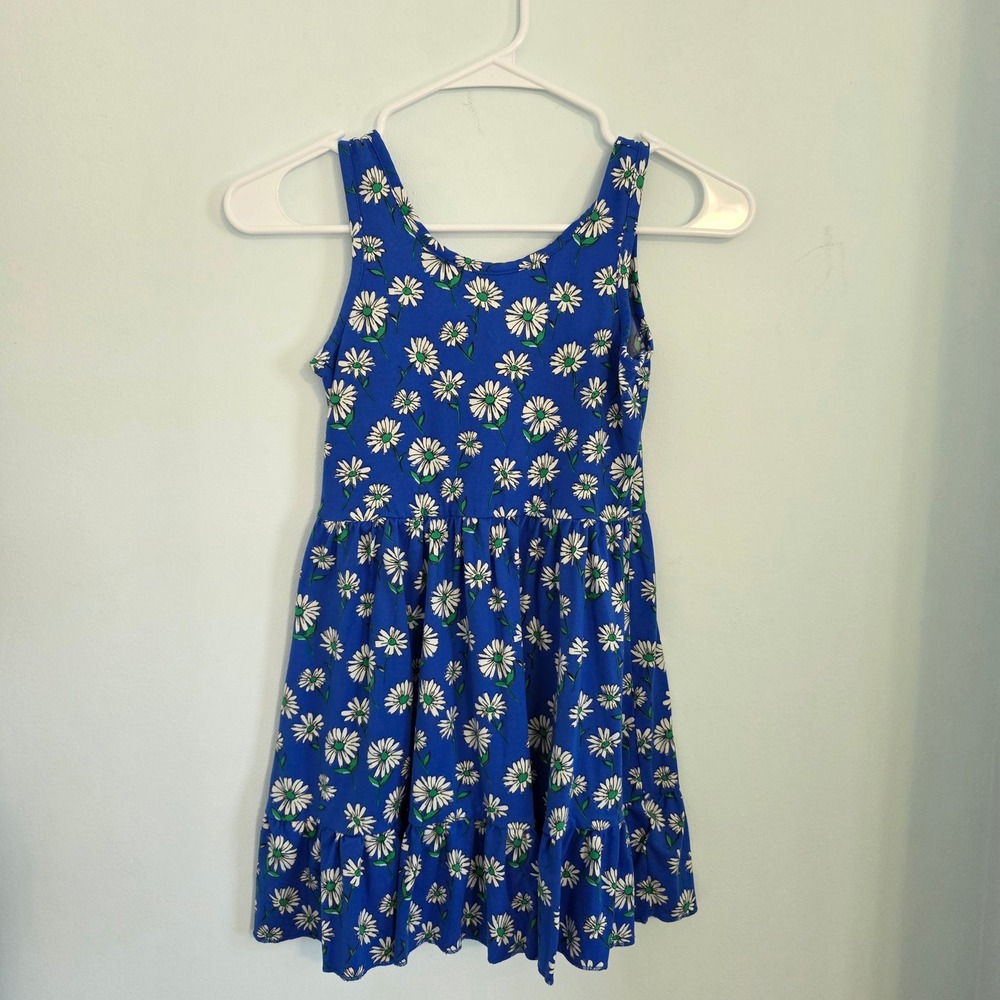 Zunie Girl Blue Daisy Floral Tiered Ruffle Sleeveless Dress Girls Size M 7/8
